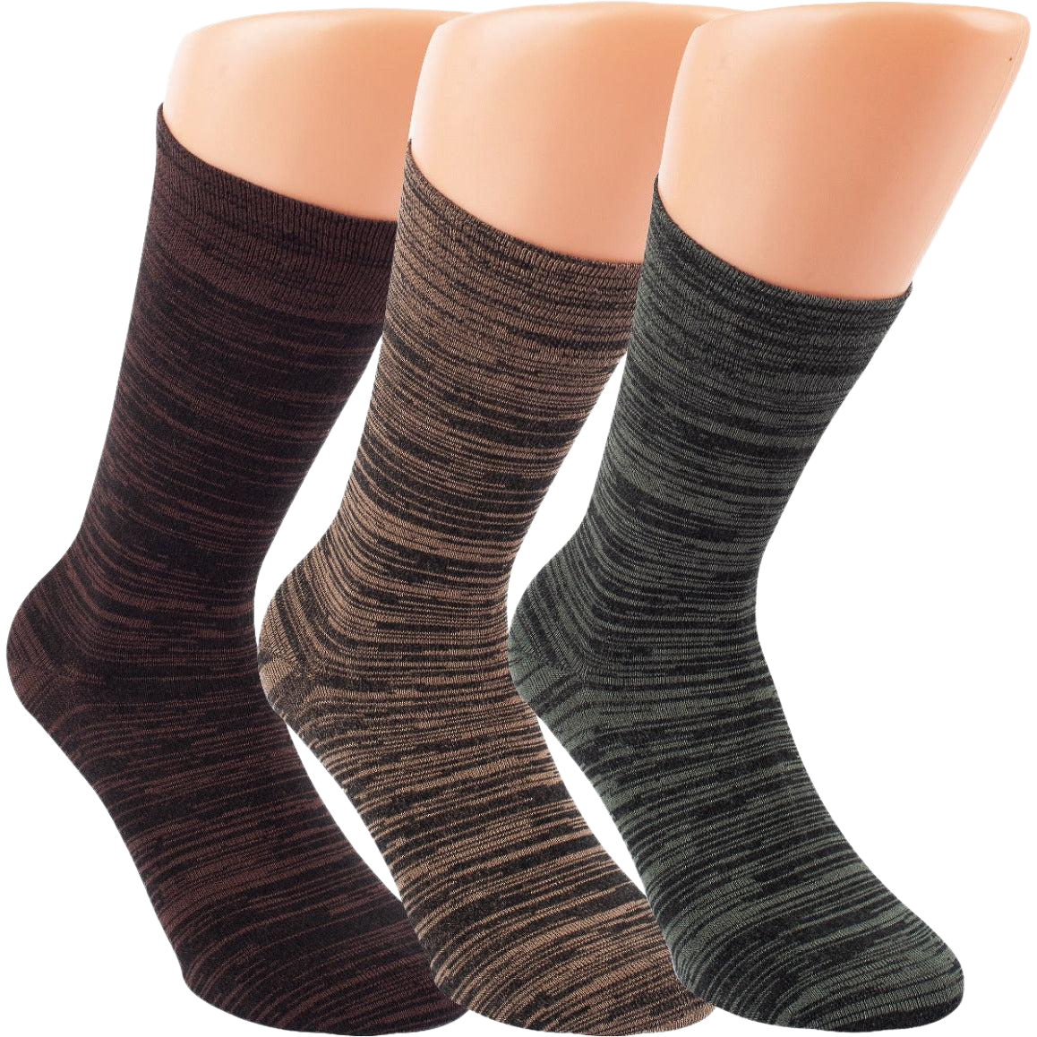 Bambus Viskose Socken MELANGE im 3er-Pack in olive, braun und dunkelbraun, mit weichem Softrand und verstärkter Fußspitze, ideal für Sport und Alltag