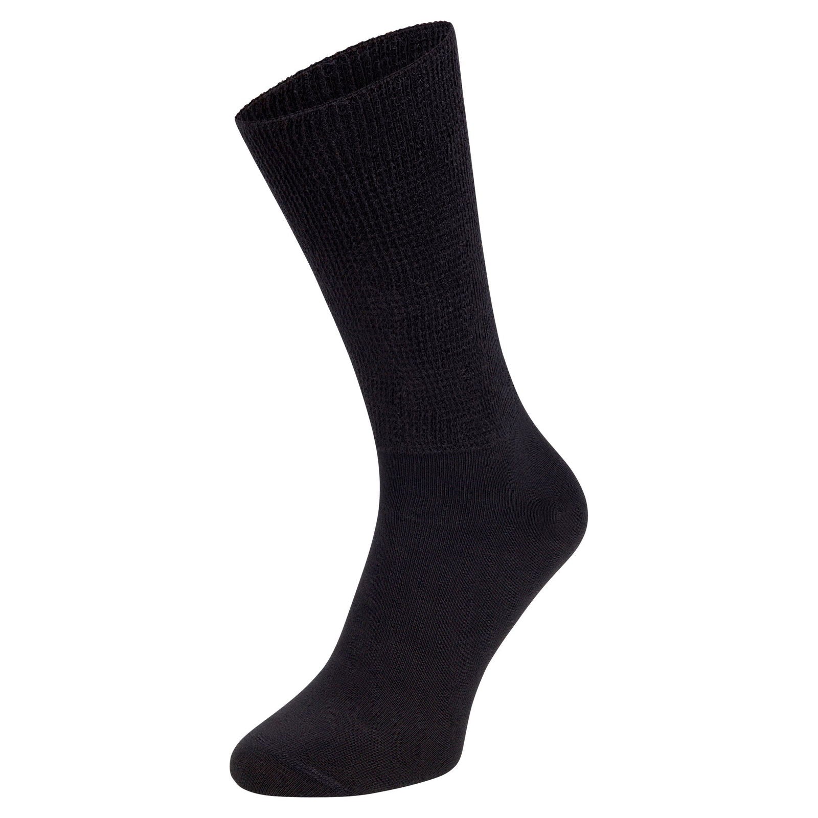 Schwarze Diabetiker Socken mit extrem dehnfähigem Schaft.