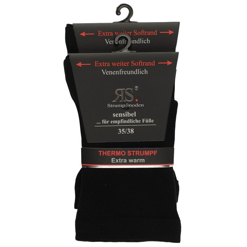 Schwarze RS Harmony Thermosocken für Damen und Herren extra weit ohne Gummi mit Innenfrottee