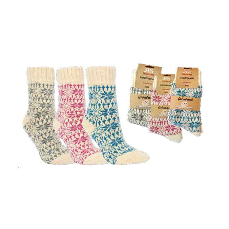 RS Harmony Grönland Wollsocken Unisex mit Norwegermuster in Anthrazit Beere und Petrol