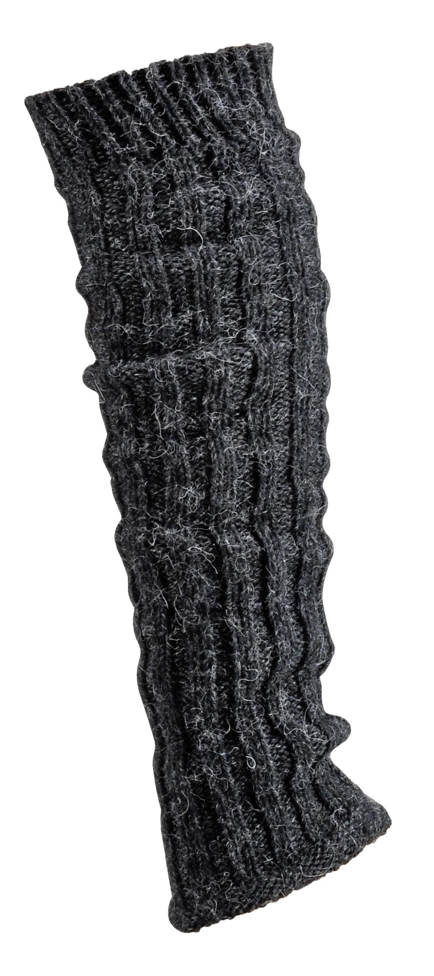 Grobstrick Stulpen Alpakawolle Legwamer Beinwärmer Wadenwärmer hier in der Farbe Grau abgebildet.