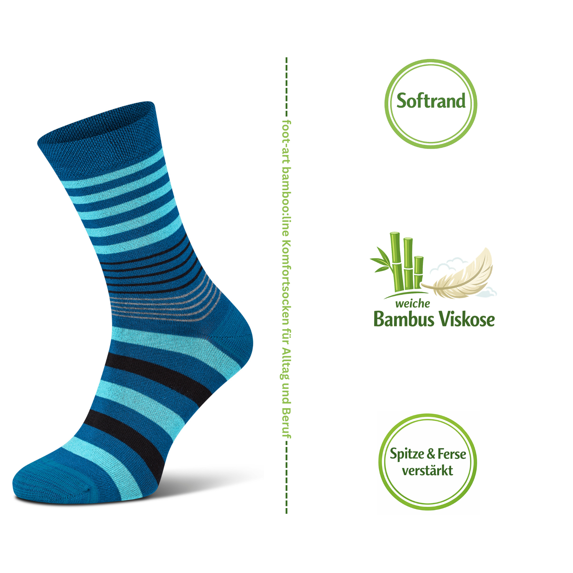 foot-art bamboo:line Bambus Viskose Komfortsocke mit Softrand und verstärkter Spitze und Ferse