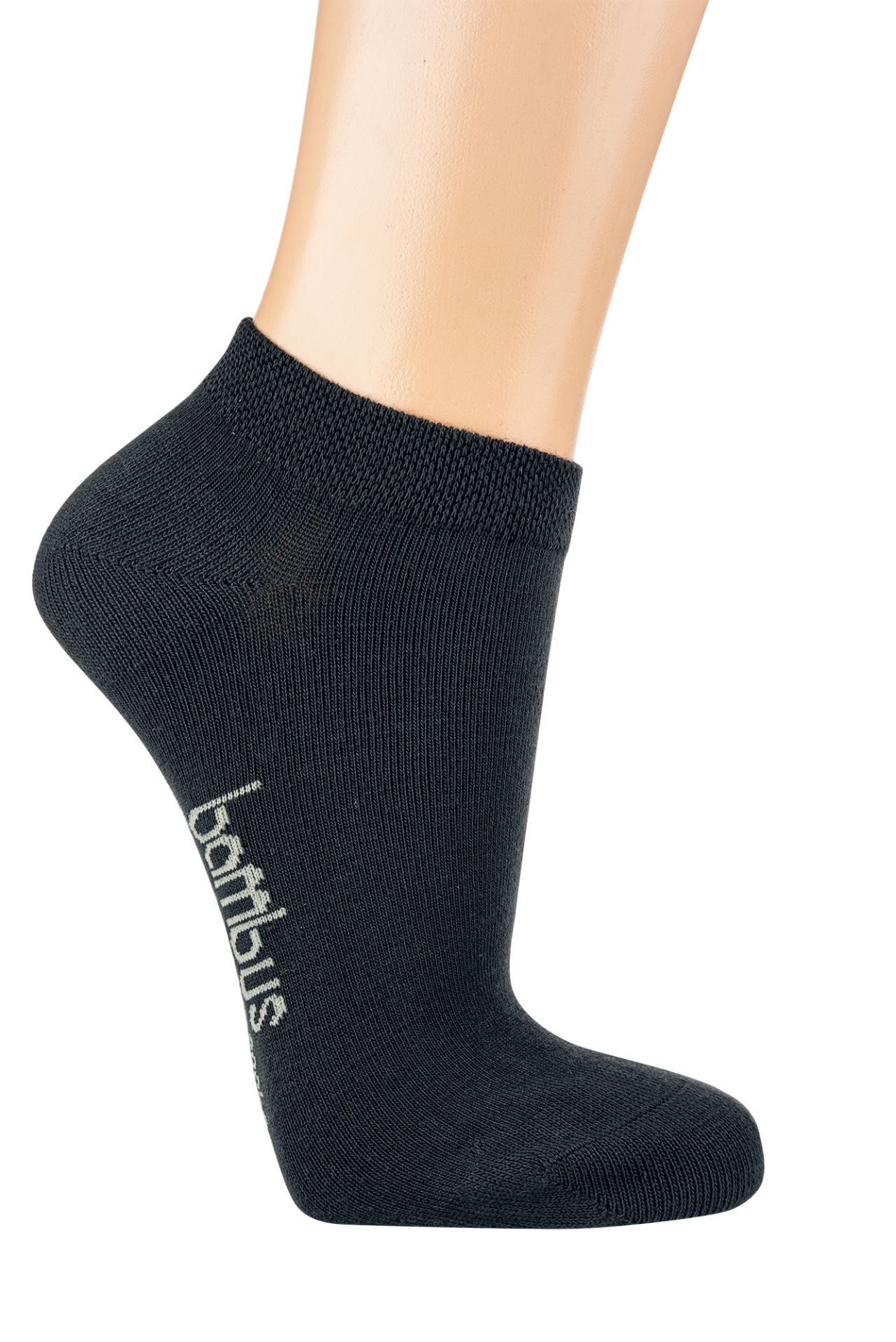 Anthrazitfarbene Bambus Viskose Sneaker Socken mit handgekettelter Fußspitze