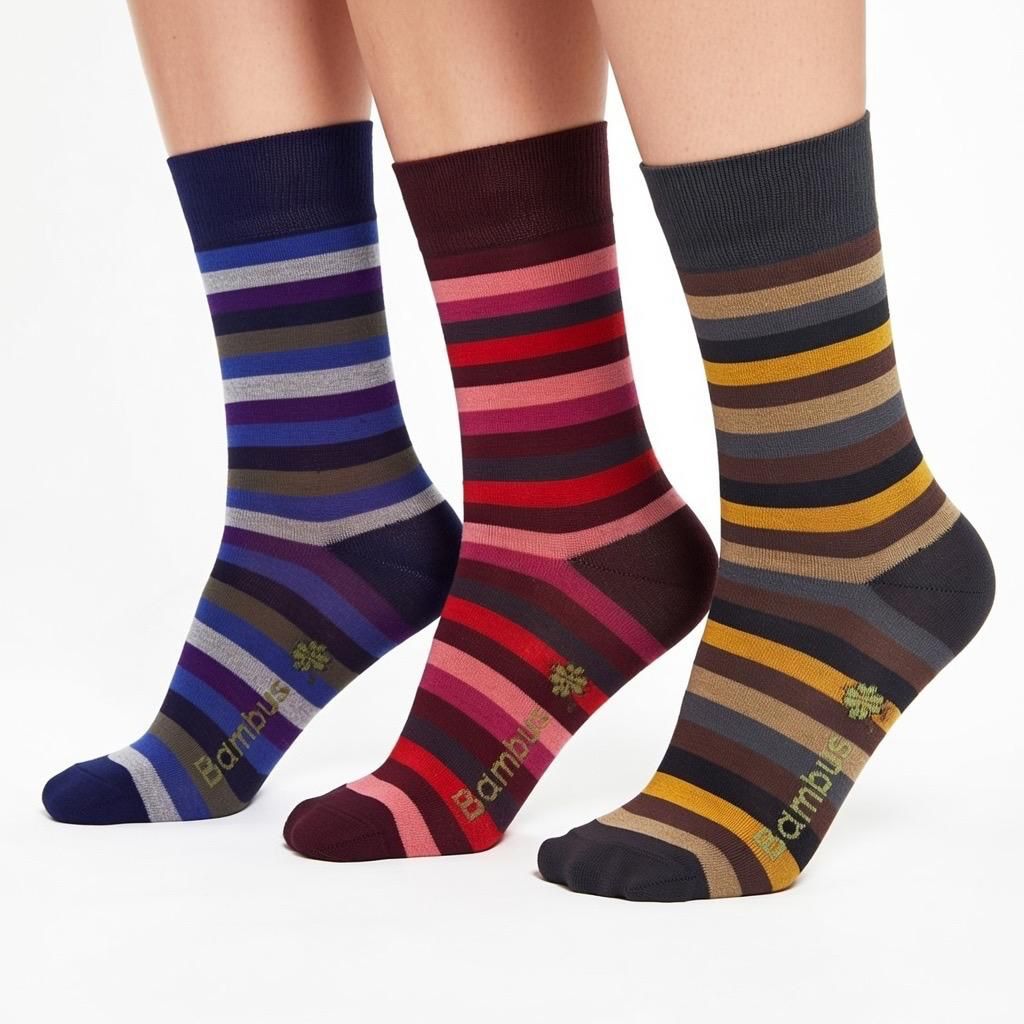 Bunte Bambus Viskose Socken mit Streifen unisex, weicher Softrand, verstärkte Ferse und Spitze