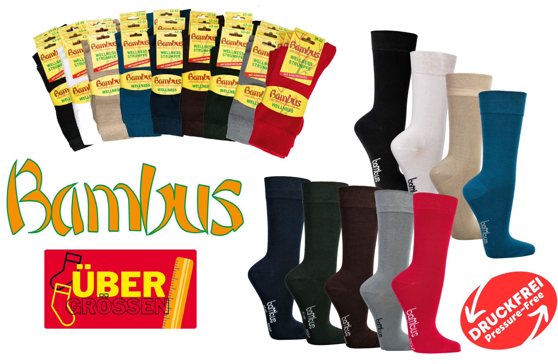 6 Paar Bambus Socken aus Viskose mit Softrand ohne Gummi, atmungsaktive Wellnesssocken