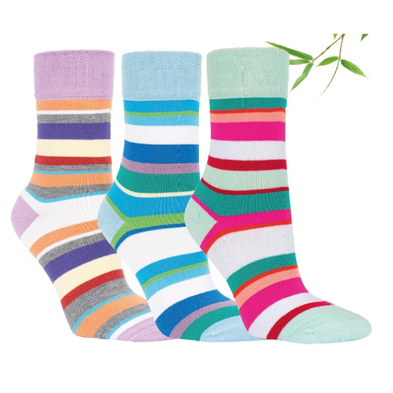 unte Bambusviskose Socken mit Ringeln in Frühlingsfarben, superweich, Größen 35-42