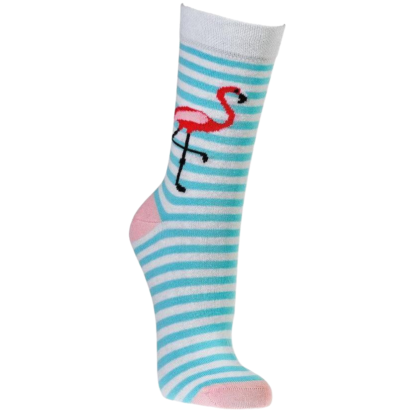 Gestreifte Baumwollsocken mit Flamingo Motiv, bunte Motivsocken für Damen