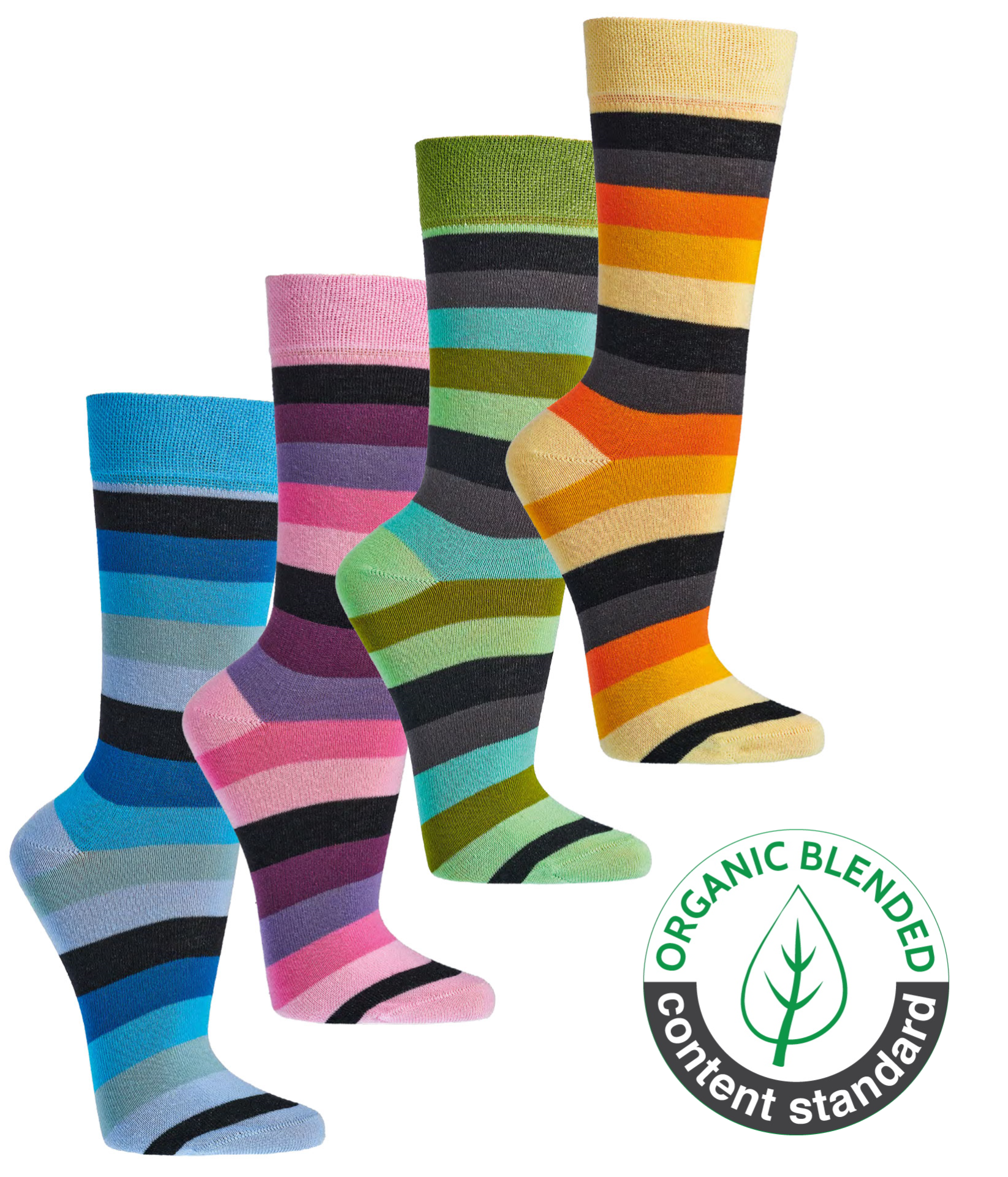 Blockstreifen Socken aus Bio Baumwolle in grün gelb rosa blau, 2 Paar oder 4 Paar Auswahl