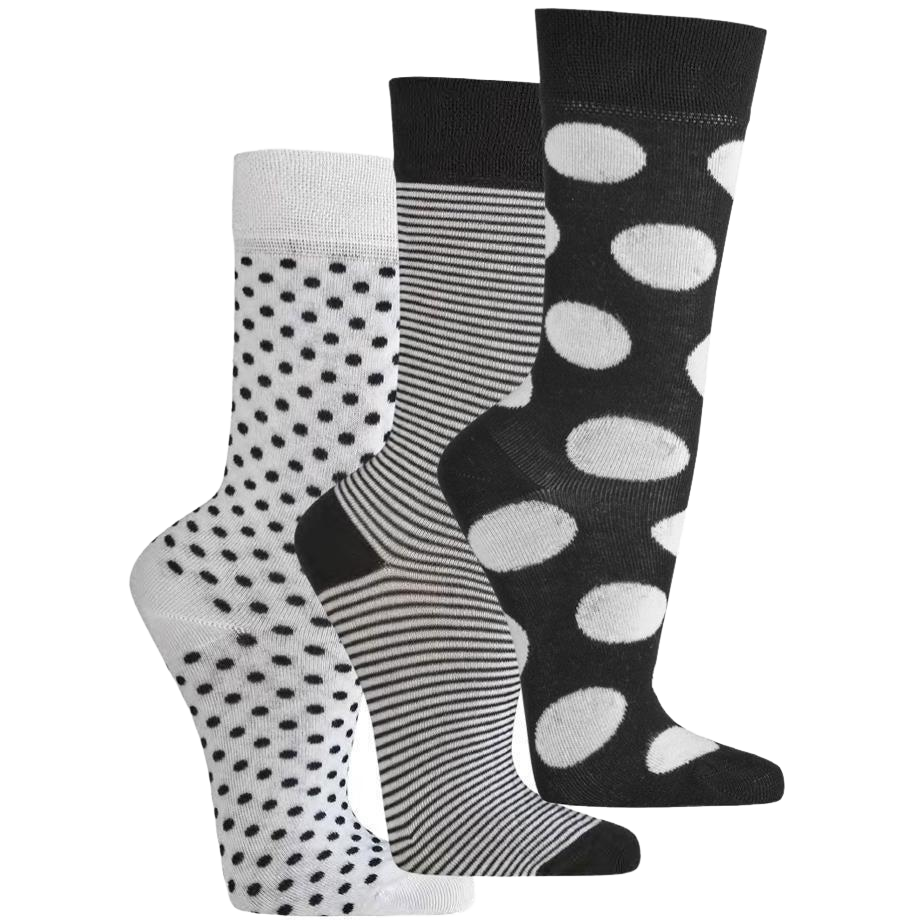 Bambus Viskose Söckchen für Damen mit schwarz weißen Motiven im Überblick