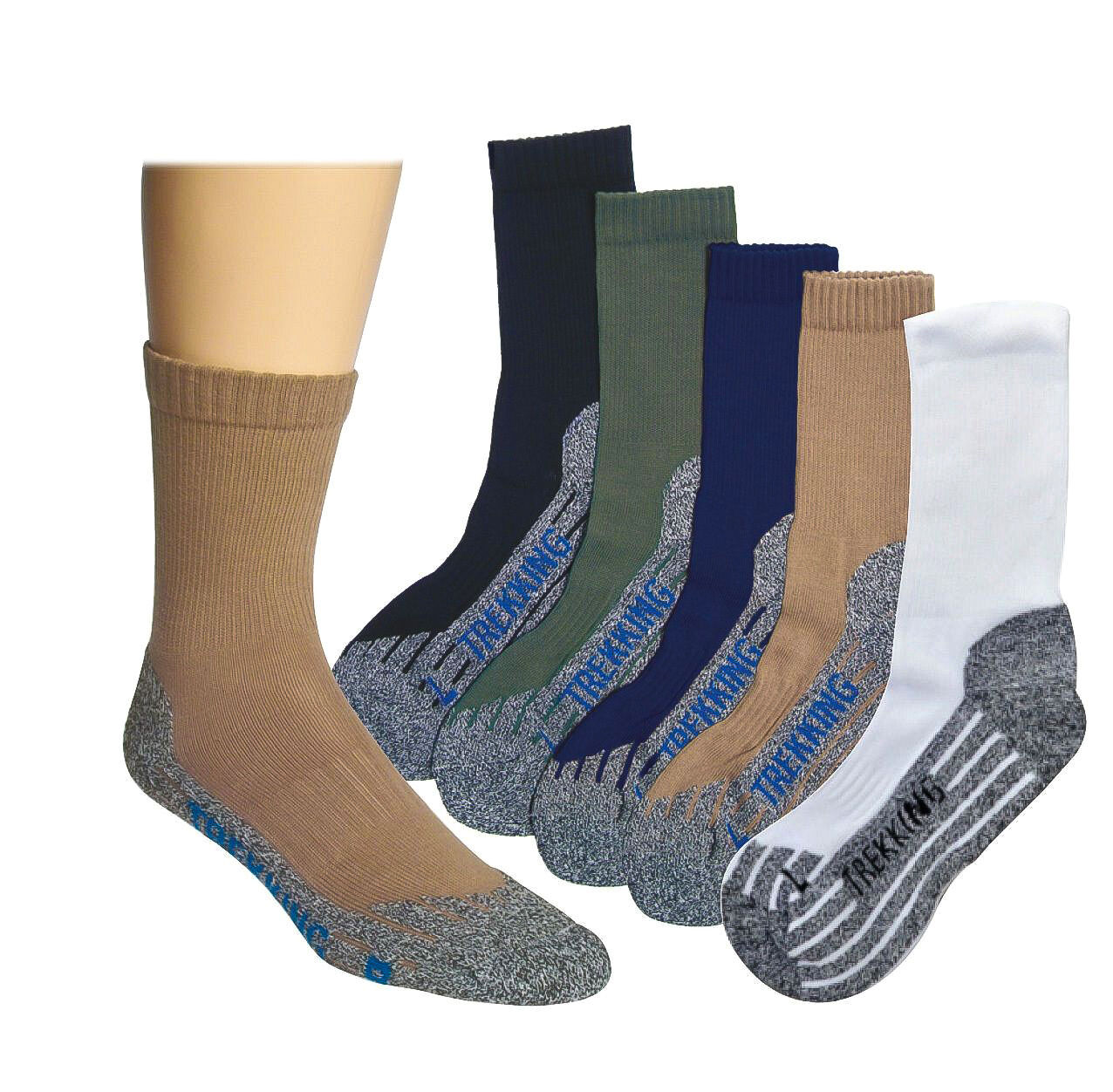 Wandersocken mit COOLMAX® in mehreren Farben mit Verpackung und Produktübersicht