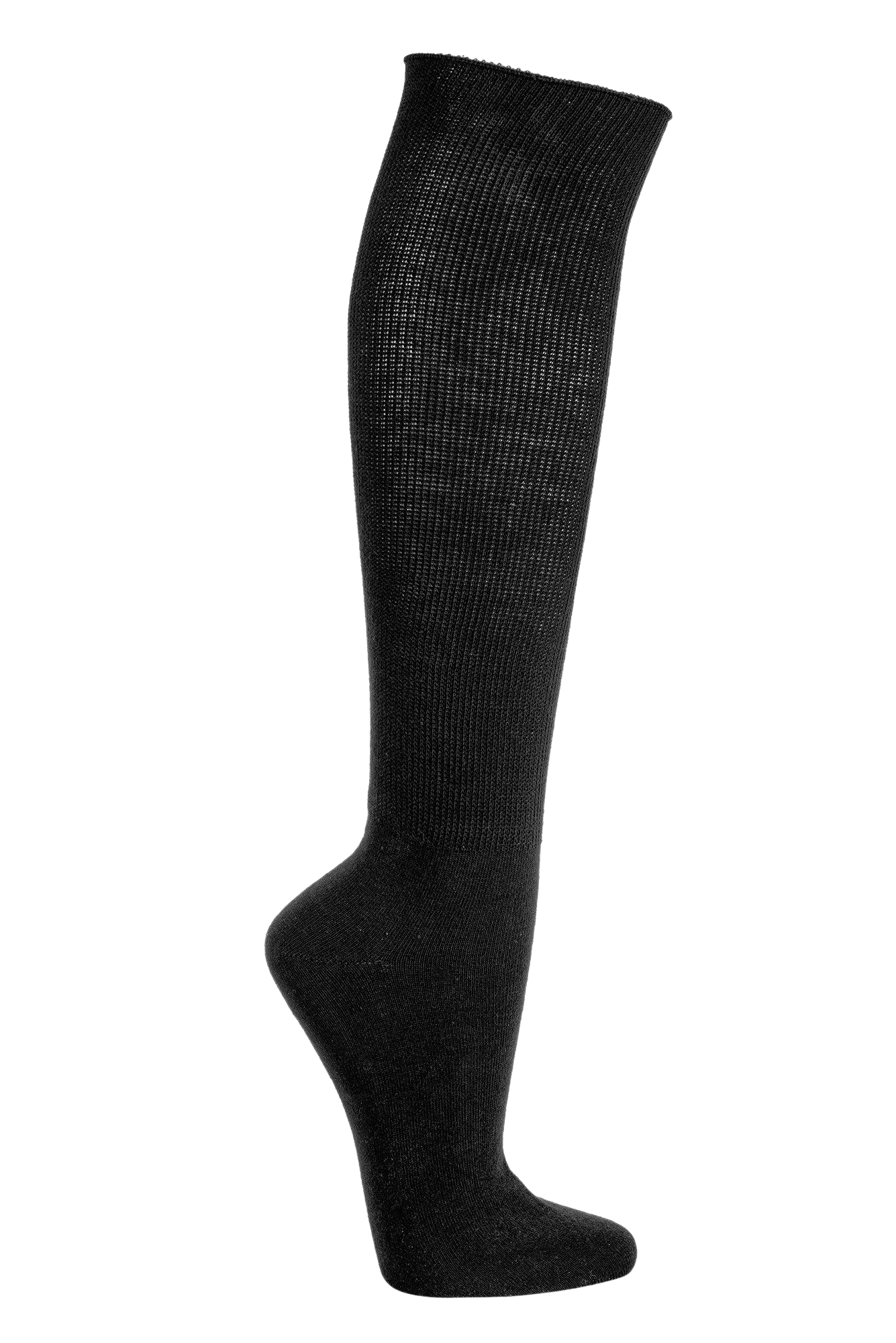 Schwarzer Diabetiker Kniestrumpf extra weit, knielang und ohne Gummi