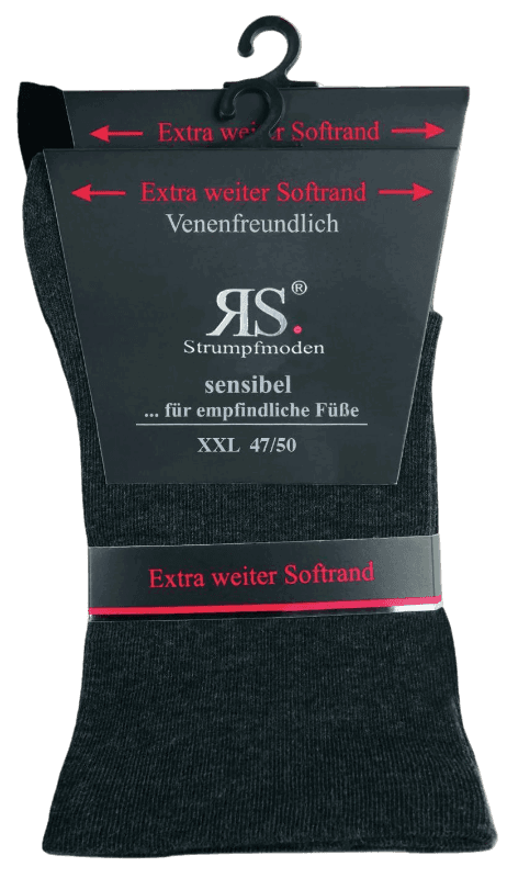Anthrazit graue Diabetiker Socken mit extra weitem Softbund in Größe 50/52