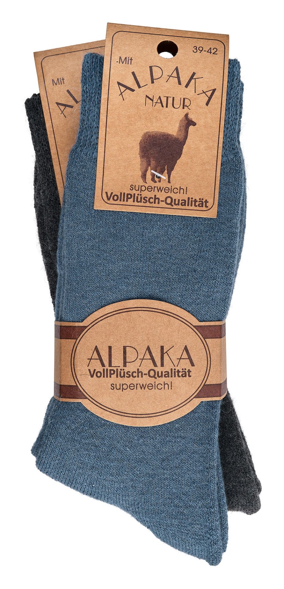 Wollsocken mit Alpakawolle im Set, assortierte Farben, weiche Qualität, Verpackung sichtbar