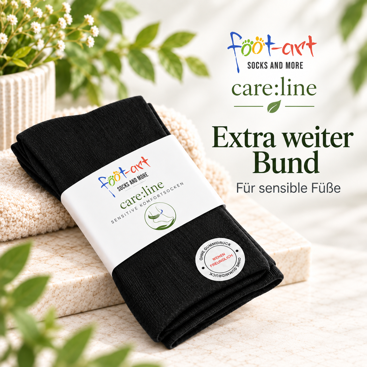foot-art care:line Komfortsocken mit extra weitem Bund für sensible Füße in schwarzer Ausführung