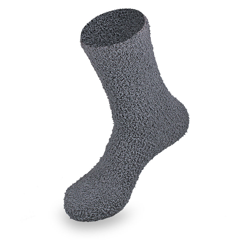 Graue Herren Kuschelsocken Bettsocken Wellnesssocken in Übergröße 39-50, flauschige Komfortsocke aus Polyester und Elasthan für warme Füße, einzelne Socke in seitlicher Ansicht