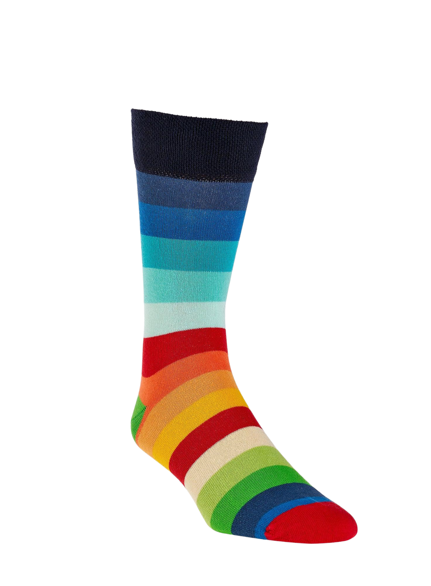 Bunte Normalschaft Socken mit Regenbogenstreifen aus Baumwolle in Seitenansicht