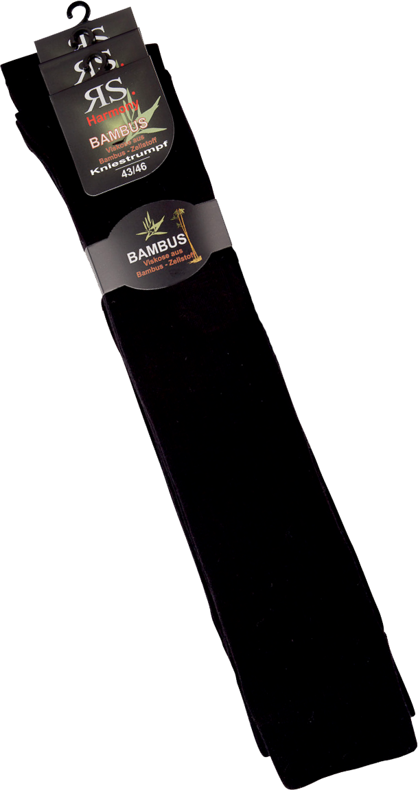 Schwarze Bambus Viskose Kniestrümpfe mit Komfortrand, Packshot, handgekettelt, Sorbtek®