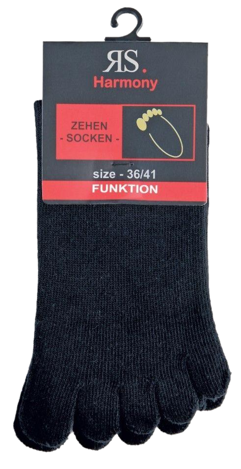Schwarze Zehensocken unisex in Schwarz, handgekettelte Fußspitze ohne Naht, Größenlauf 36/41