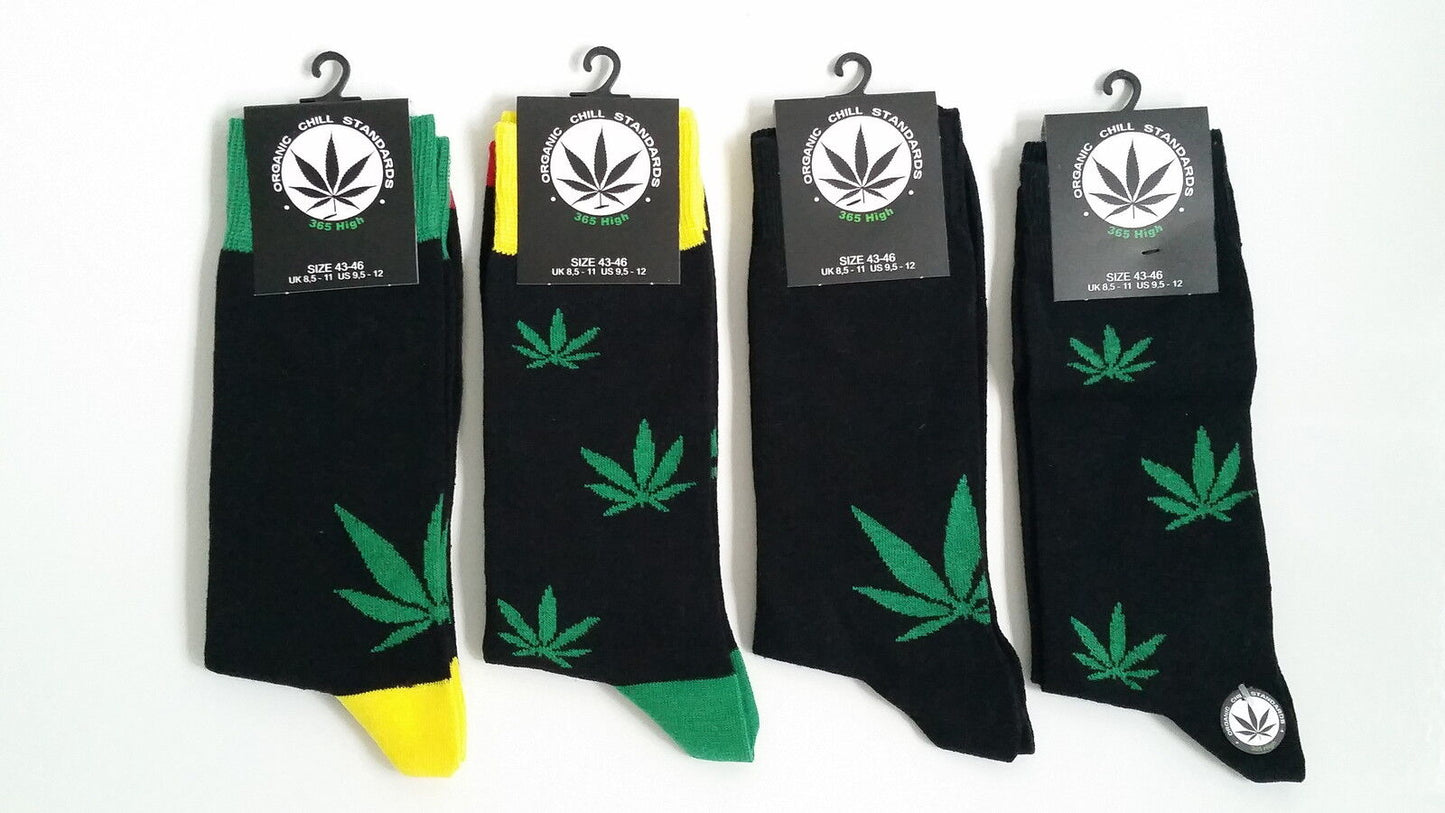 4 Paar "Hanf" Hanfblatt Cannabis Weed Socks Businesssocken Damen Herren