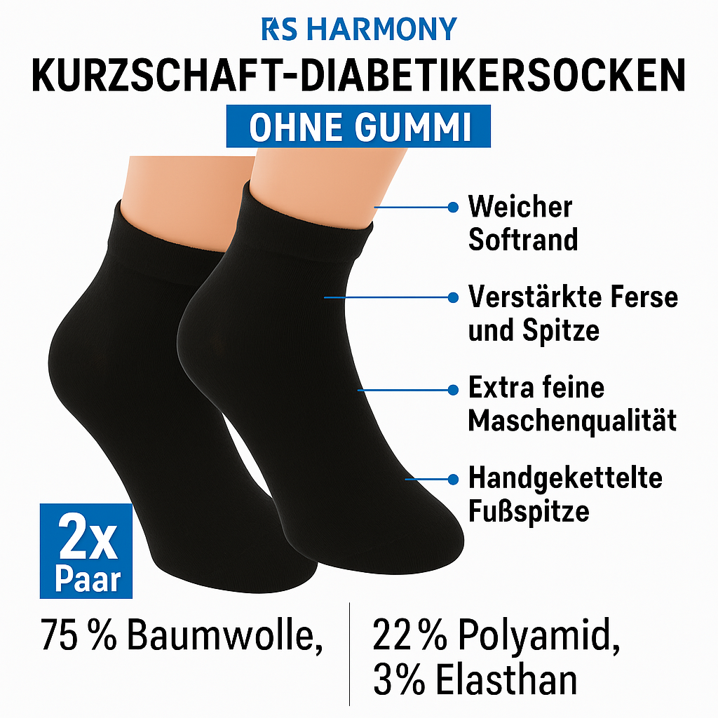 Vorzüge der Diabetiker Kuzrstrümpfe auf einen Blick dargestellt.