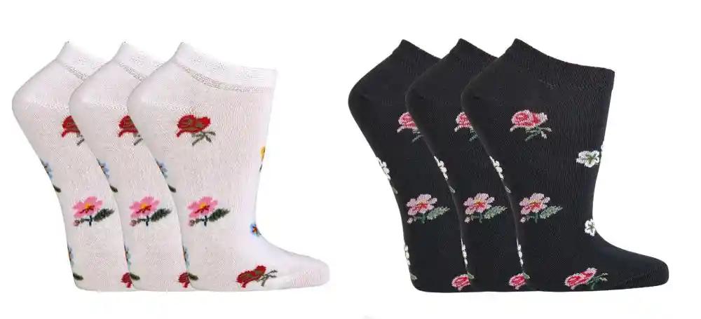 3 Paar Sneaker Socken mit Blumenmotiv in weiß oder schwarz, baumwollreiches Set für Alltag und Sneaker
