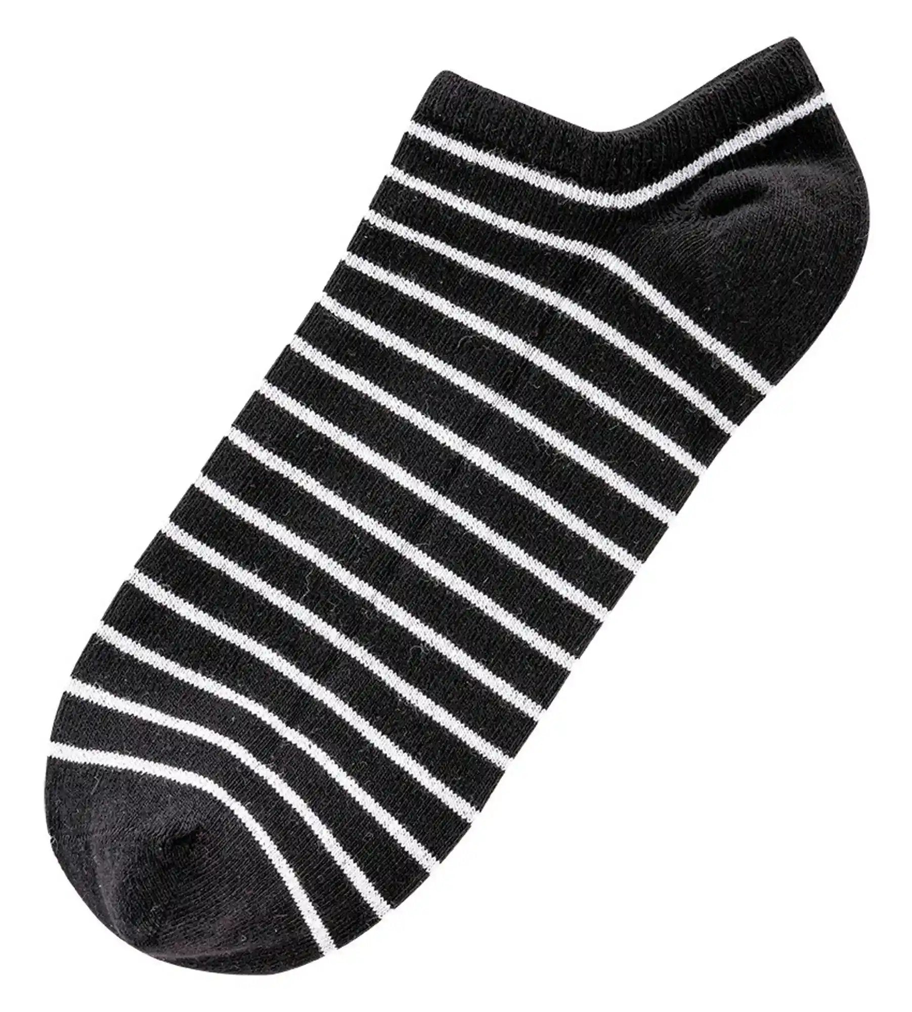 Schwarze Sneaker Socken black&white gestreift aus gekämmter Baumwolle, sportlich kurz