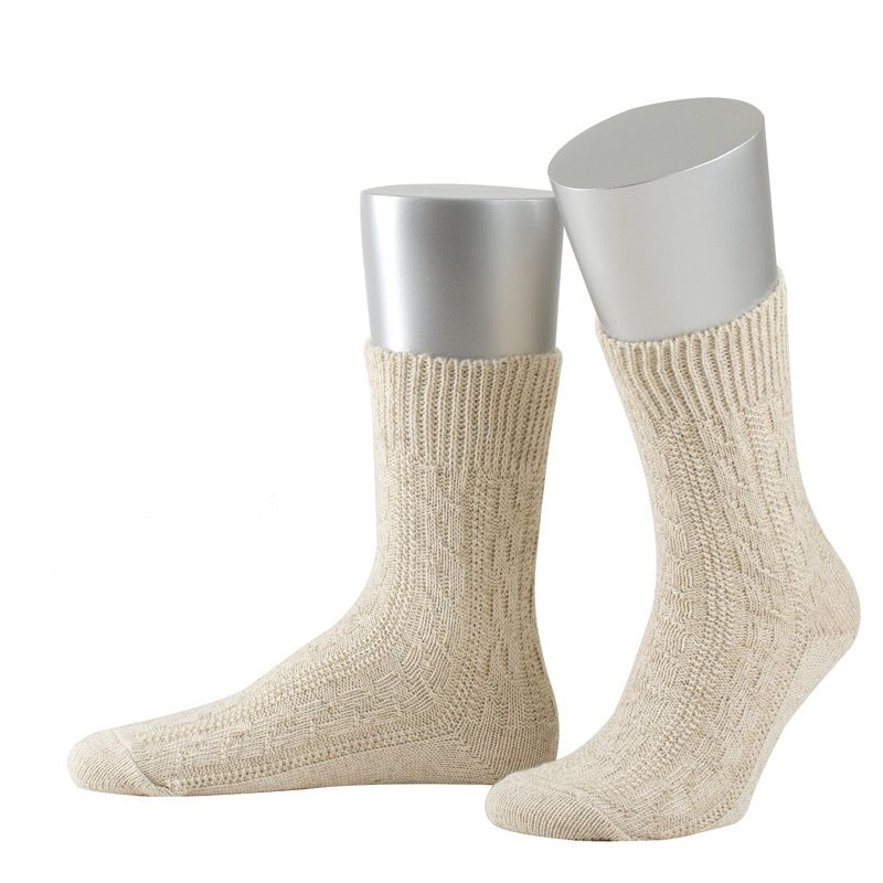 Beige Trachtensocken aus Baumwolle und Leinen, 1 Paar, für Trachtenoutfit und Lederhose