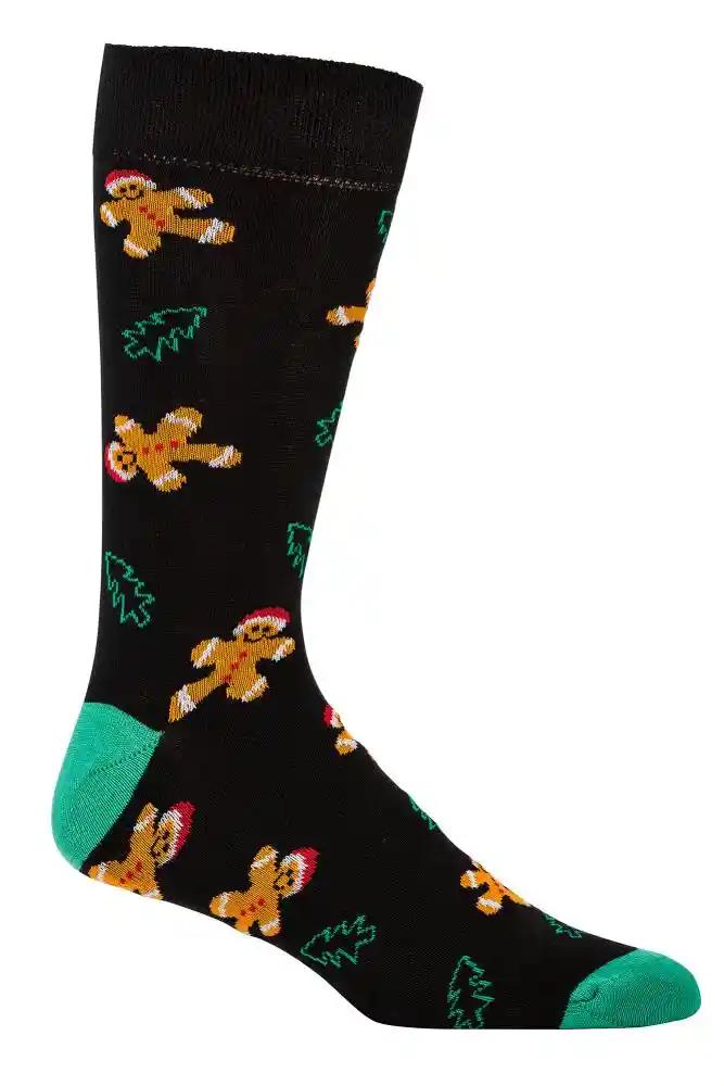 Weihnachtssocken mit Lebkuchenmann Motiv am Fuß, schwarz, weihnachtliche Socken aus Baumwollmix