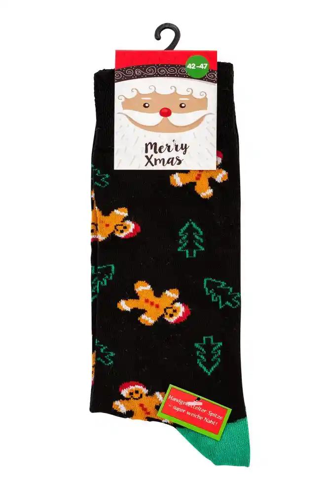 Schwarze Weihnachtssocken mit Lebkuchenmann Motiv, Motivsocken für Advent, Baumwollmix