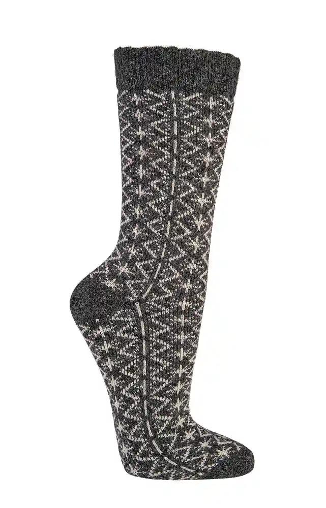 Wollsocken Damen mit Merinowolle und Alpakawolle im Folklore Muster in anthrazit