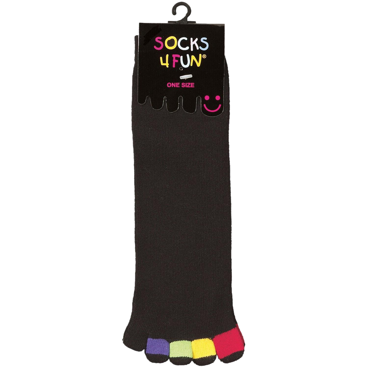 Schwarze Zehensocken aus Baumwolle mit bunten Zehen im 2 Paar Pack, Einheitsgröße für Damen und Herren