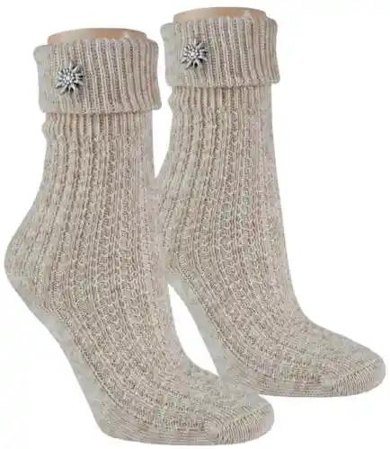 Trachtensocken mit Edelweiss Ansteckpin Trachten Socken Leinen Oktoberfest für Damen