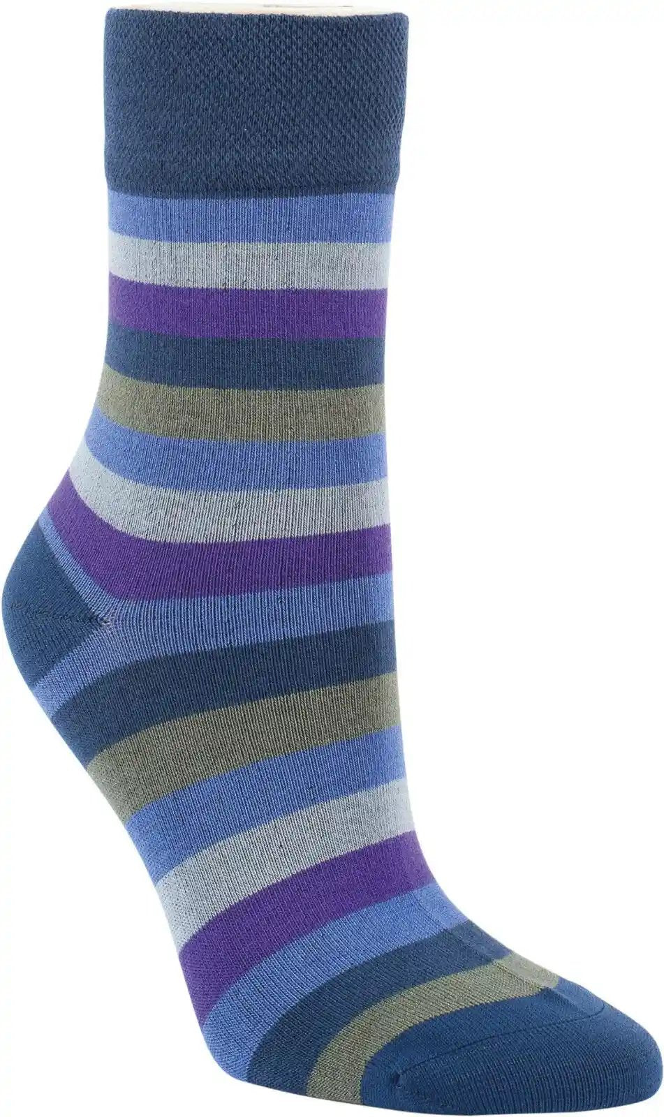 Gestreifte Bambus Viskose Socken in Blau, Lila und Grau mit weichem Softrand, aus der Kollektion 3-15 Paar Bambus Viskose Socken Ringel für Damen, komfortabel und atmungsaktiv