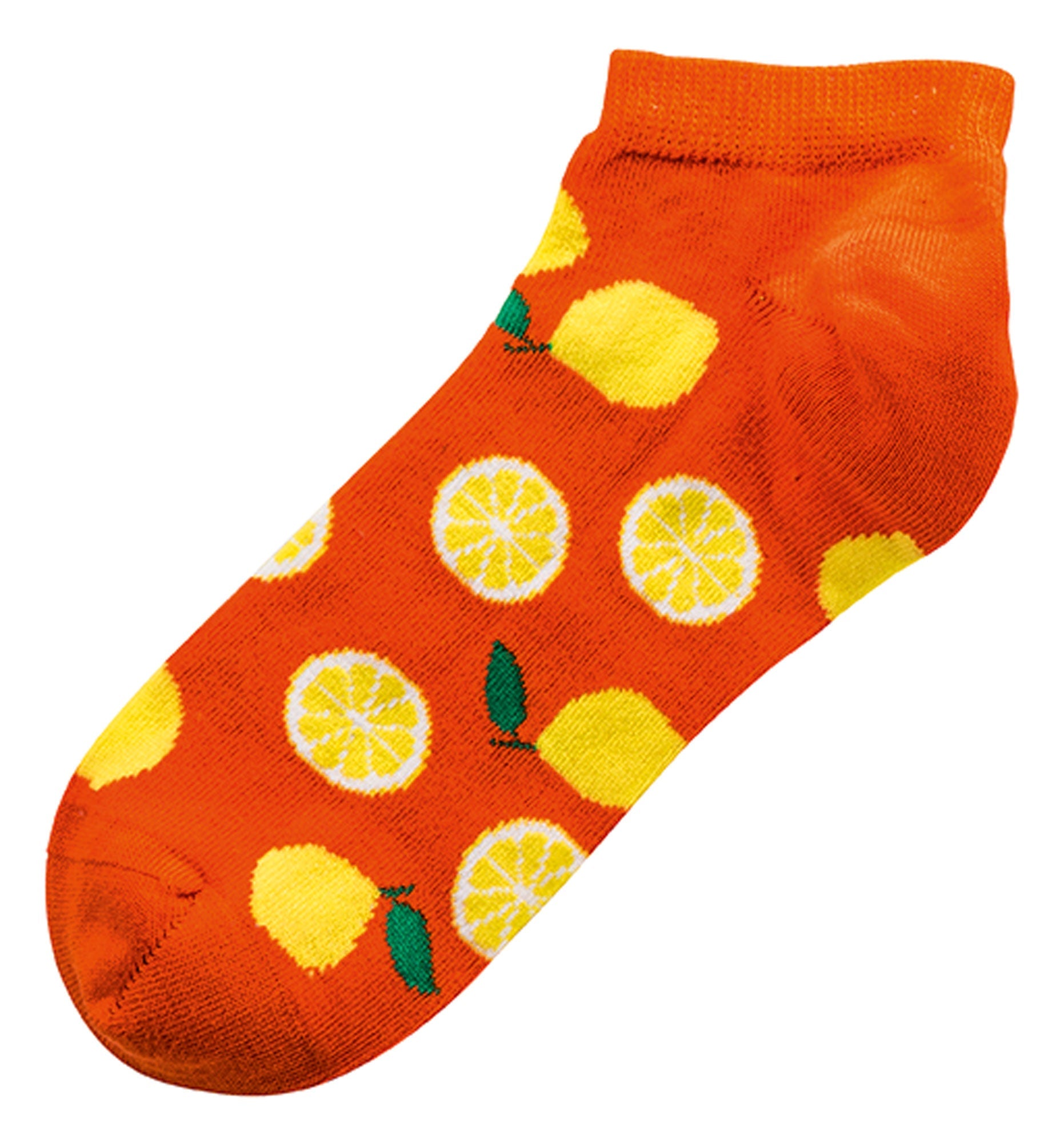 3 Paar bunte Früchte Sneaker Socken mit lebendigem Zitronenmuster auf orangefarbenem Hintergrund, kurze Baumwollsocken für Damen und Teenager, perfekt für den Sommer