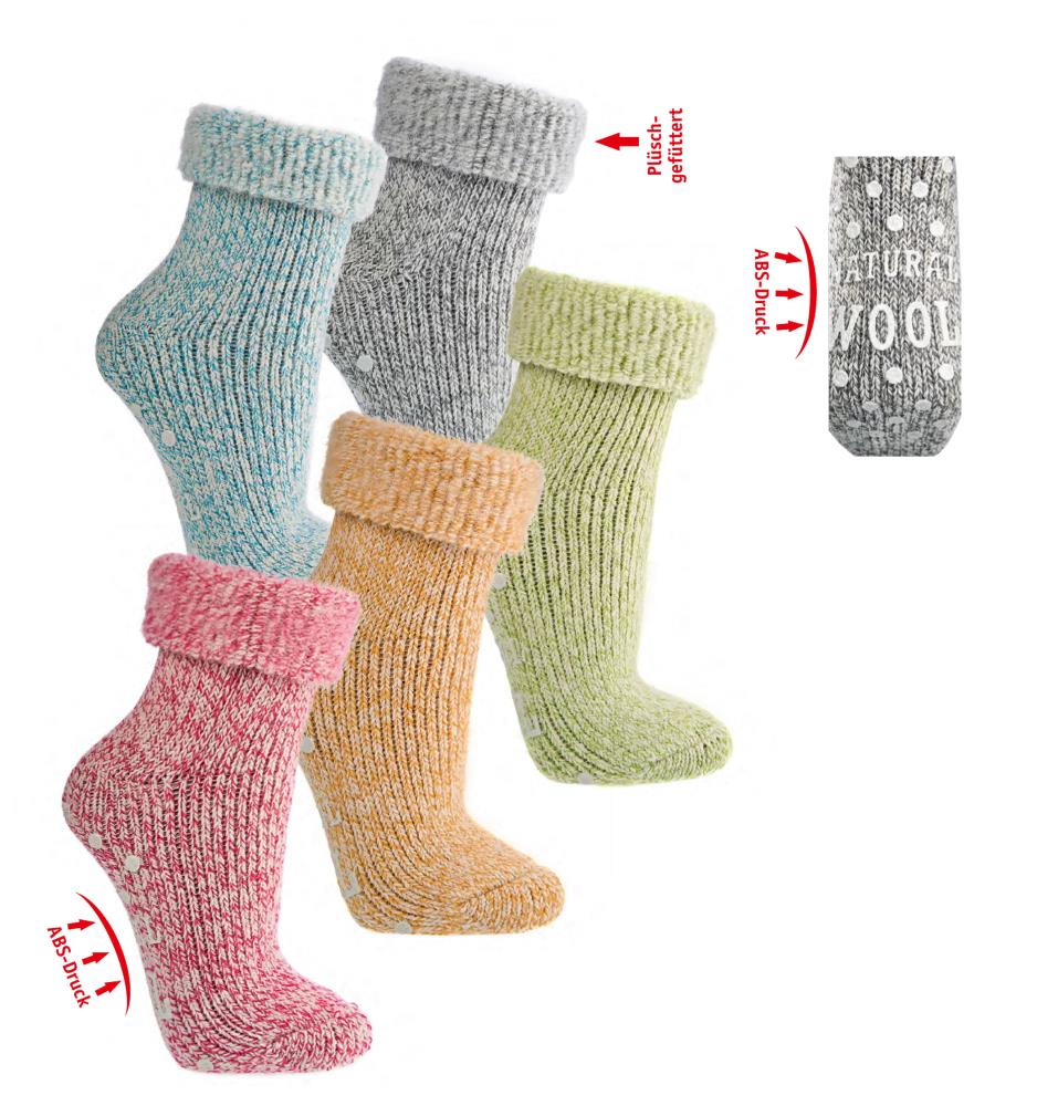 1 oder 2 Paar bunte super flauschige Thermo ABS Socken mit 62% Wolle