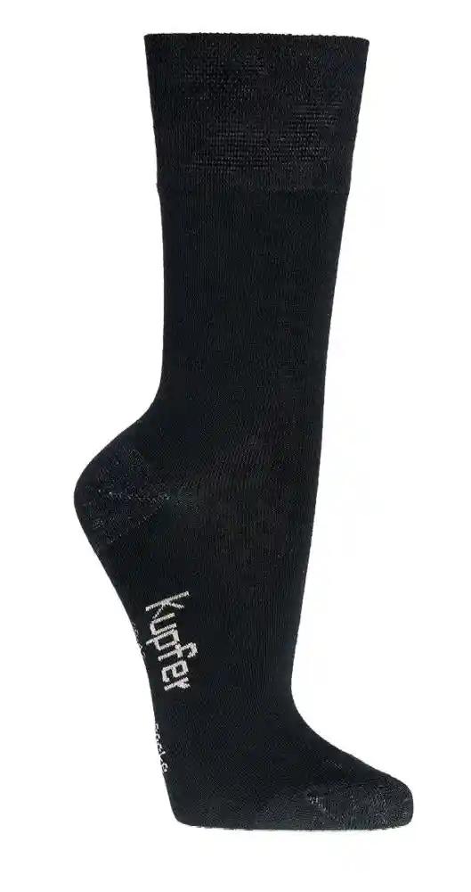 Schwarze Bambus Viskose Socke mit Kupfergarn, einzeln fotografiert, zeigt die charakteristische Verstärkung an Spitze und Ferse aus der 3-15 Paar Kollektion für Unisex Träger