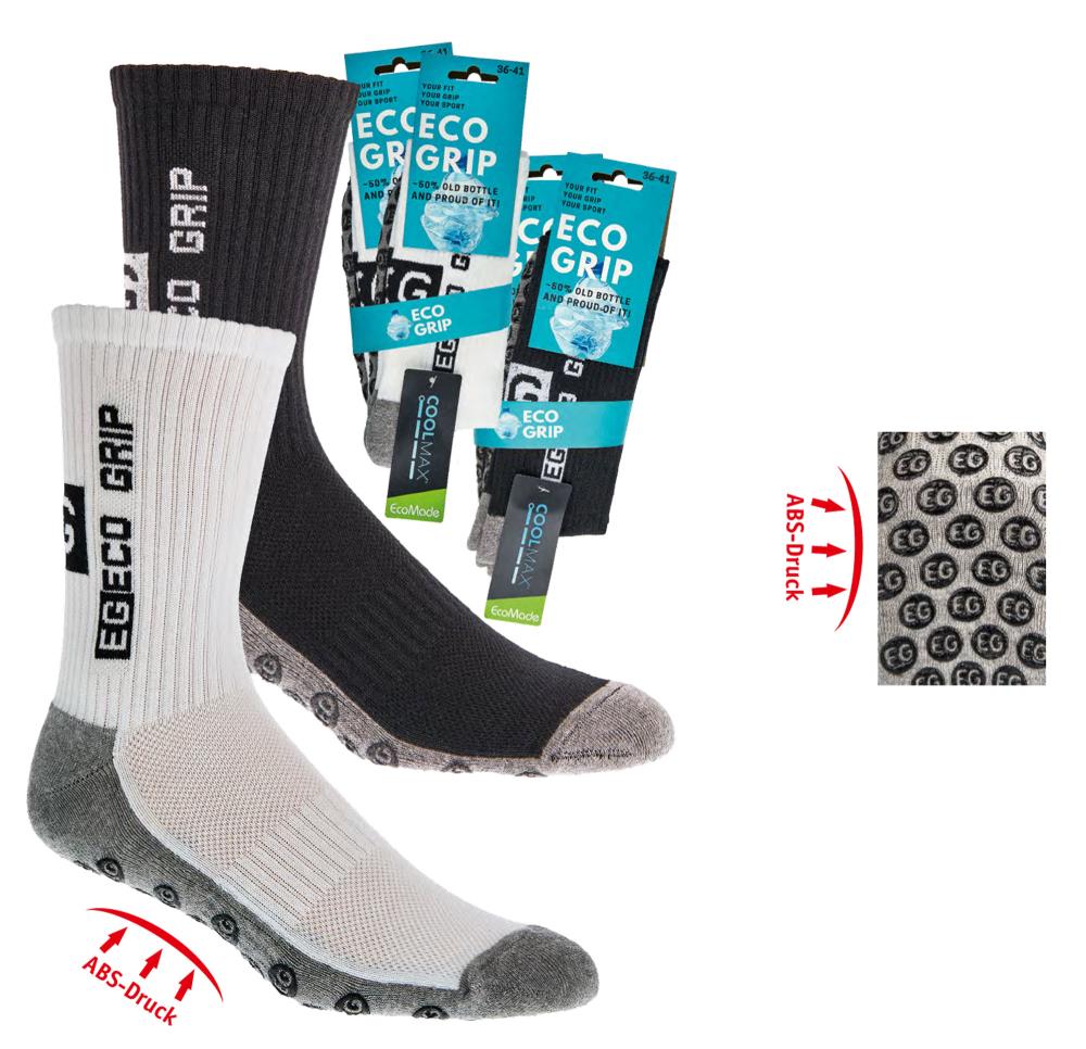 2 Paar Antirutsch Sport Socken Strümpfe Eco Grip ABS Gr. 36-47 Unisex mit Coolmax®