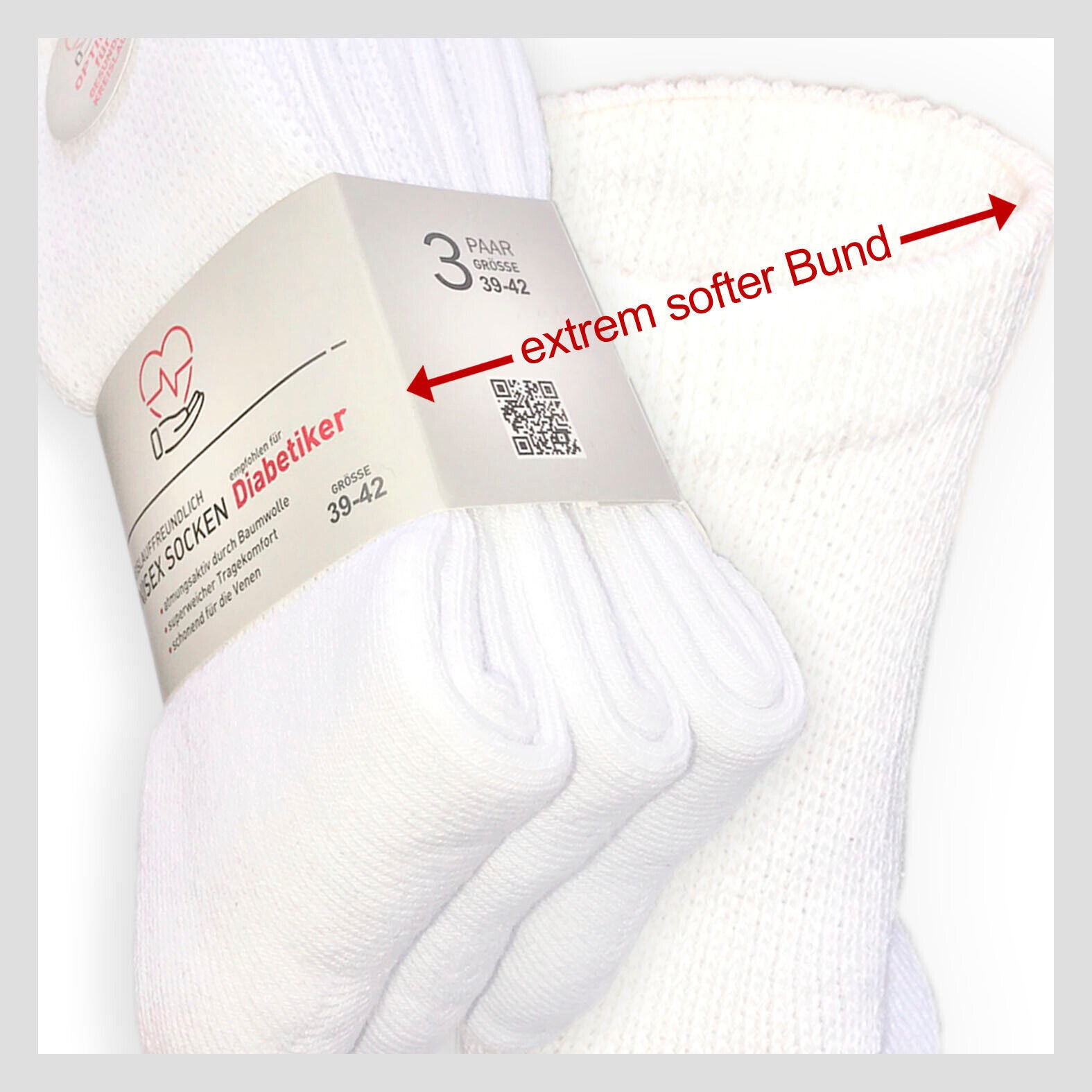 Weiße Diabetiker Socken mit Normalschaft für empfindliche Füße und weichem Schaft