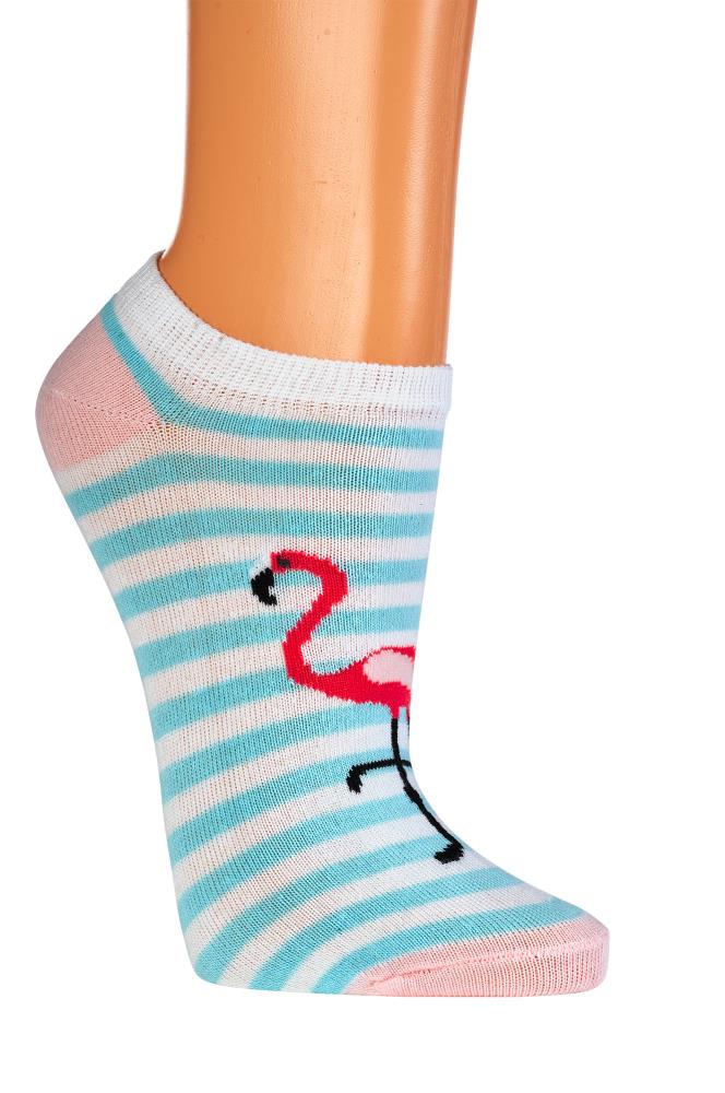 Gestreifte Sneaker Socken mit Flamingo Motiv aus Baumwolle für Damen und Teenager